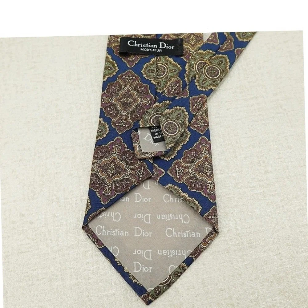 Vintage Christian Dior Monsieur Mens Tie Medallion Print Multi‎ Color USA